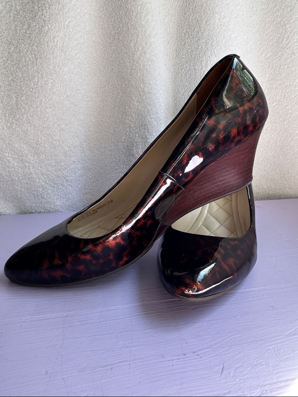 Cole Haan Tali Luxe Tortoiseshell Patent Wedge Pumps - Burgundy/Brown